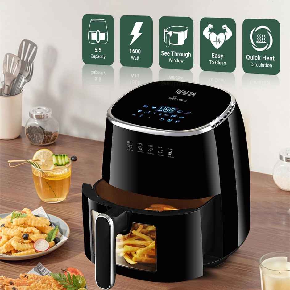 Inalsa Air Fryer for Home 1600 W with Smart AirCrisp Technology Digital Display Tasty Fry DW5.5