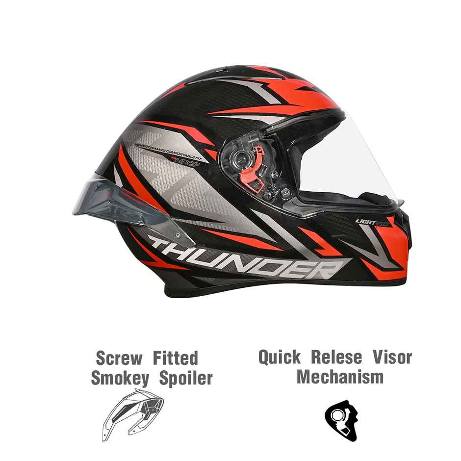 Studds Thunder D1 Lightvolt Full Face Helmet with Spoiler |Black Red - L