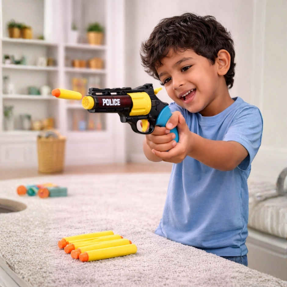 Toytales Police Revolver Toy Gun | Soft Foam Dart Bullets | Shooting Toys For Boys | Kids Gift
