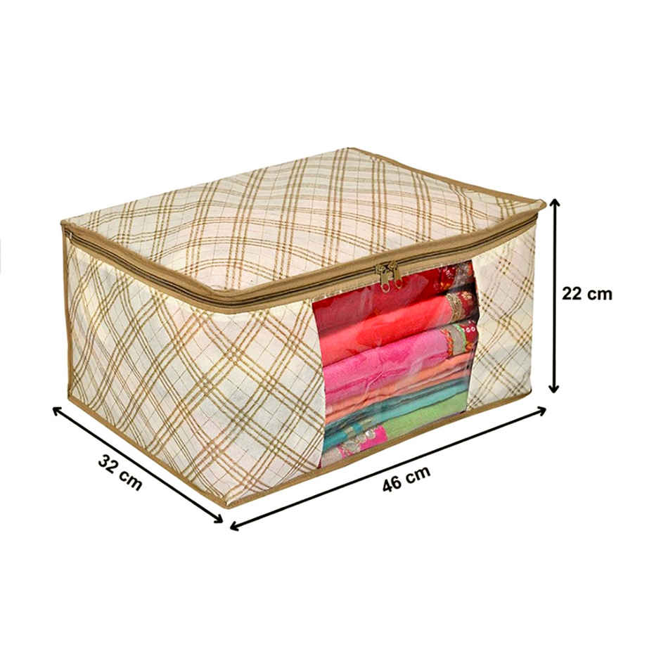 Kuber Industries Pack of 3 Non-Woven Saree Covers with Zip | Organizer for Saree & Lehenga | Cream