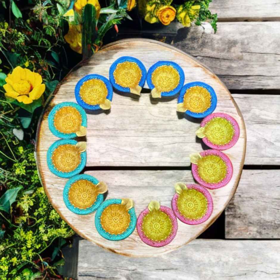 Multicolor Kanchan Diya | Designer Clay Diya |Pack Of 12 | DiaCraft