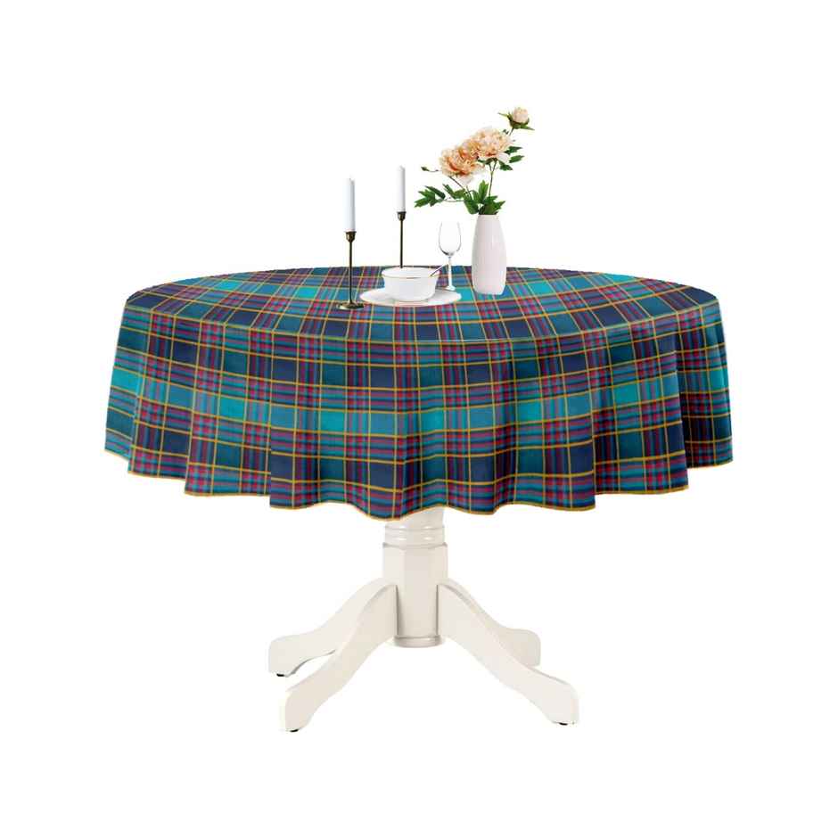 Lushomes Round Dining Table Cover - 6 Seater | Green Checks | 6 ft