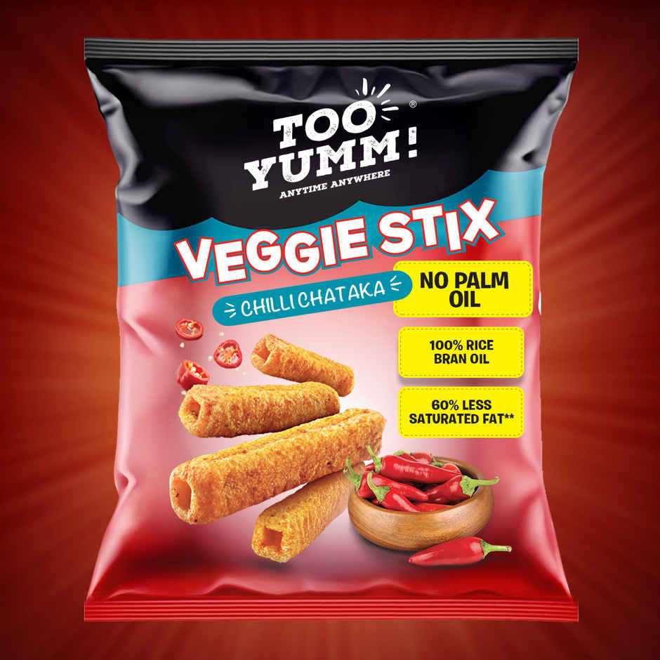 Too Yumm! Veggie Stix Chilli Chataka Crisps | Crunchy Tasty Snacks | No Palm Oil Sticks