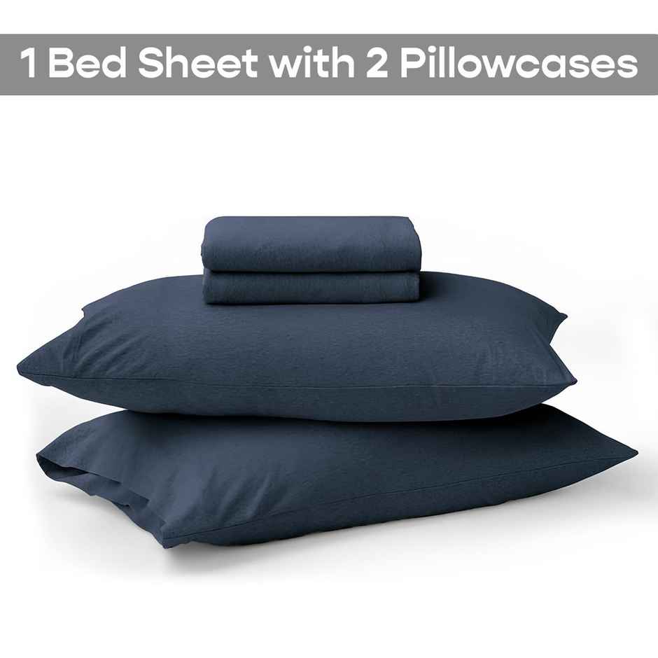 Sleepycat Knitted Jersey Fabric Fitted Sheet With 2 Pillow Cases Midnight Blue (King Size, 78 x 72)