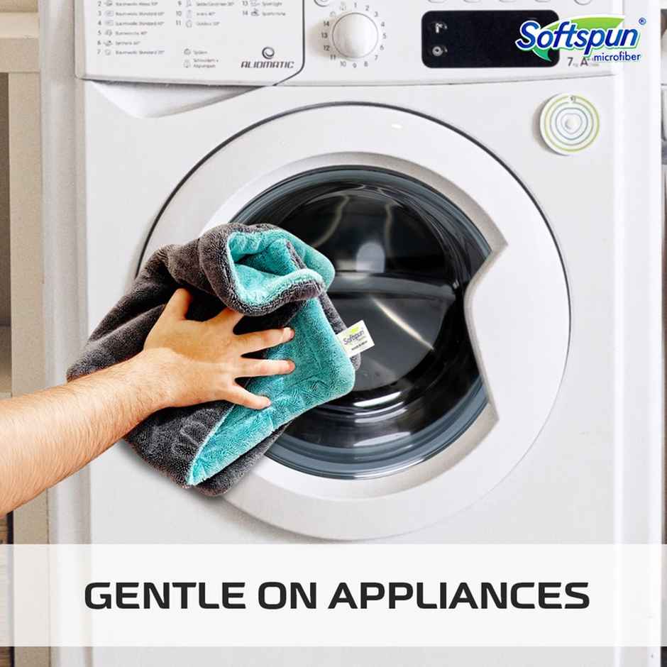 Softspun Microfiber Super Cleaning Cloth | 1600 GSM, 40x60cm, 1pc, Aqua Blue and Grey