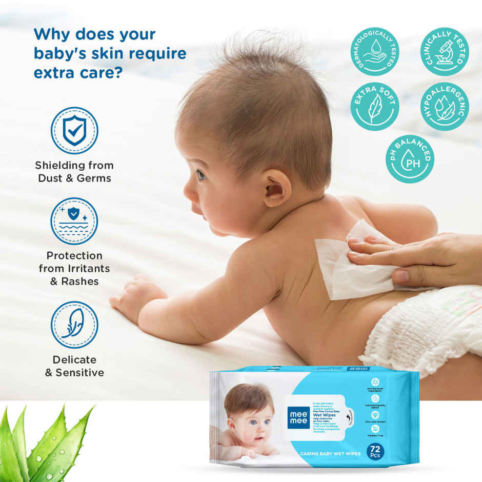 Mee Mee Caring Baby Wet Wipes With Aloe Vera and Vitamin E- Pack of 3