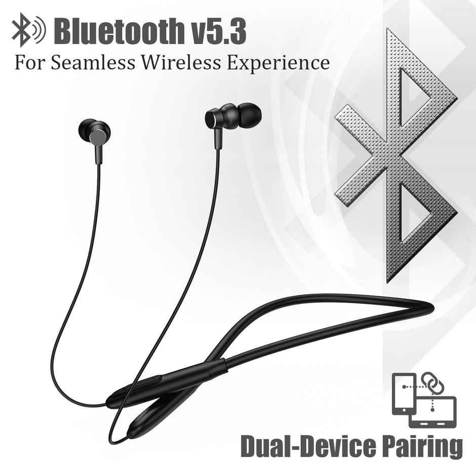 pTron Tangent Flex Wireless Neckband | HD Mic | 38H Playtime | Deep Bass & Dual Device Pairing - Black