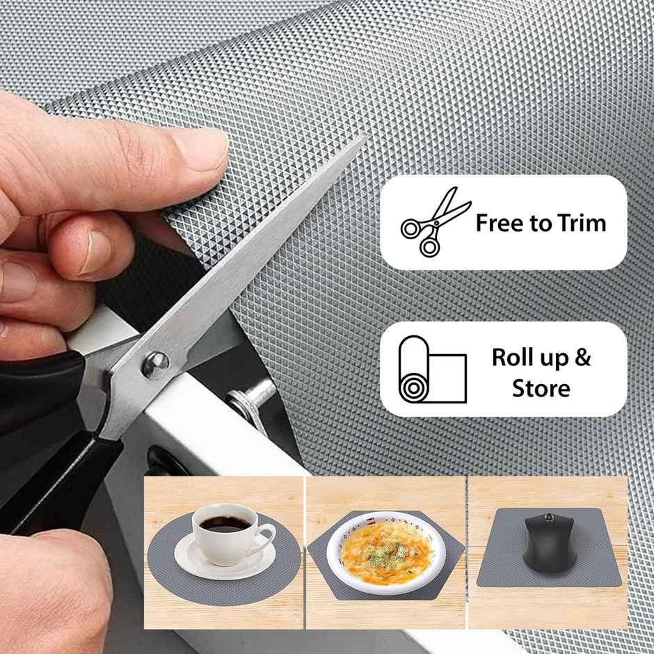 Story@home EVA Anti Slip Mat Diamond 1 Piece Shelf Liner Roll 3 Mtr 300 cm x 45 cm | Light Grey