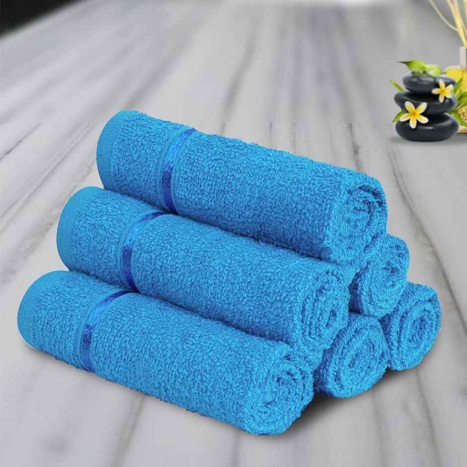 Story@Home 100% Cotton 450 6 pc Face Towel Blue Solid