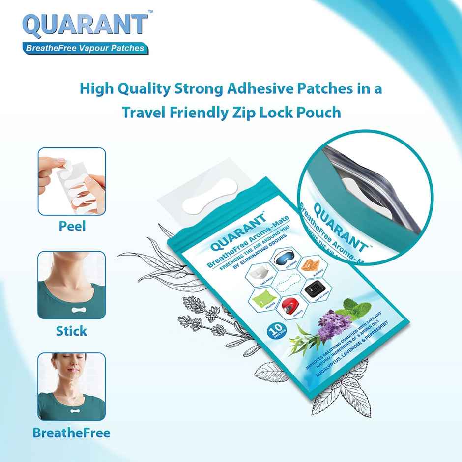 Quarant Breathefree Truly Natural Vapour Patch - Infused With Essential Oils - Pack Of 10