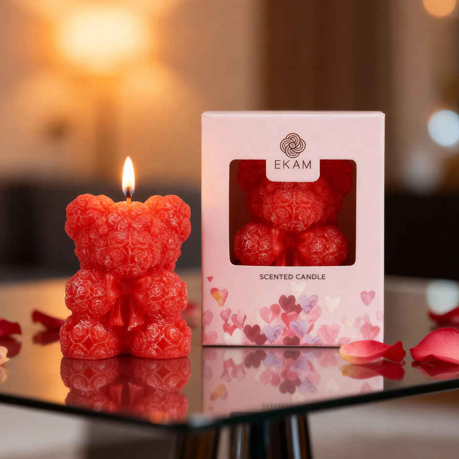 Ekam Crimson Kiss Teddy Bear Candle