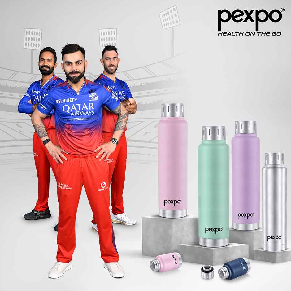 Pexpo Stainless Steel Cameo Hot & Cold Water Bottle | Denim Blue | 300 ml