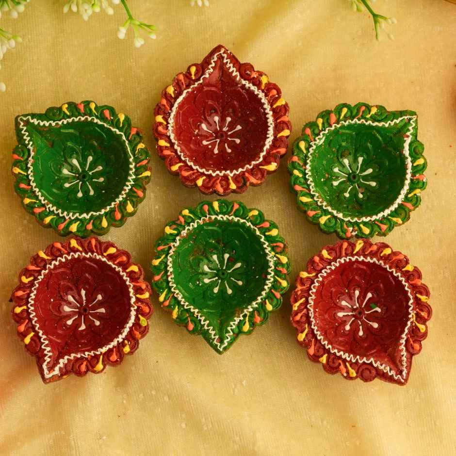 Decorative Clay Diya Carnation | Pack of 6 | Designer Diya | Shruti Creations