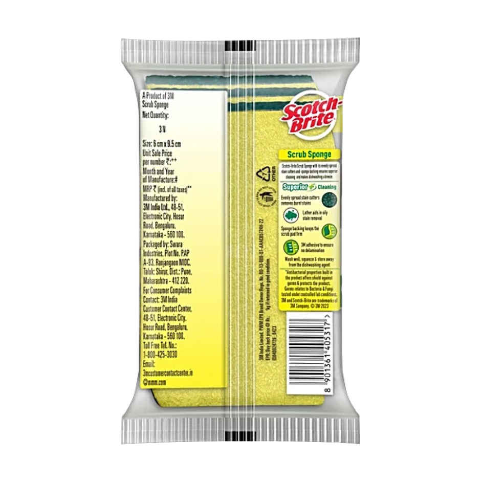 Pril Lime Dishwash Liquid Pouch(2l) & Scotch-Brite Scrub Sponge (Pack Of 3)(1pc) Combo 