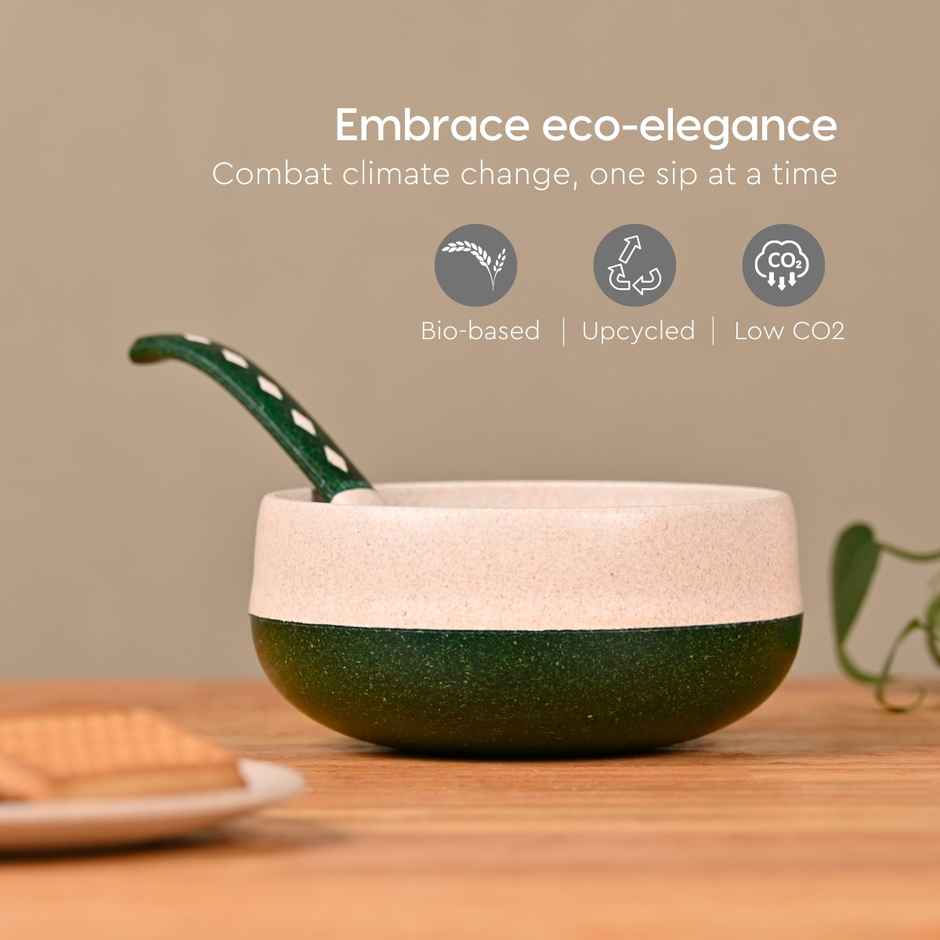 Eha Earth Friendly Small Soup Bowls & Spoons | 250 ml, 2 pcs, Fern | Rice Husk Biocomposite
