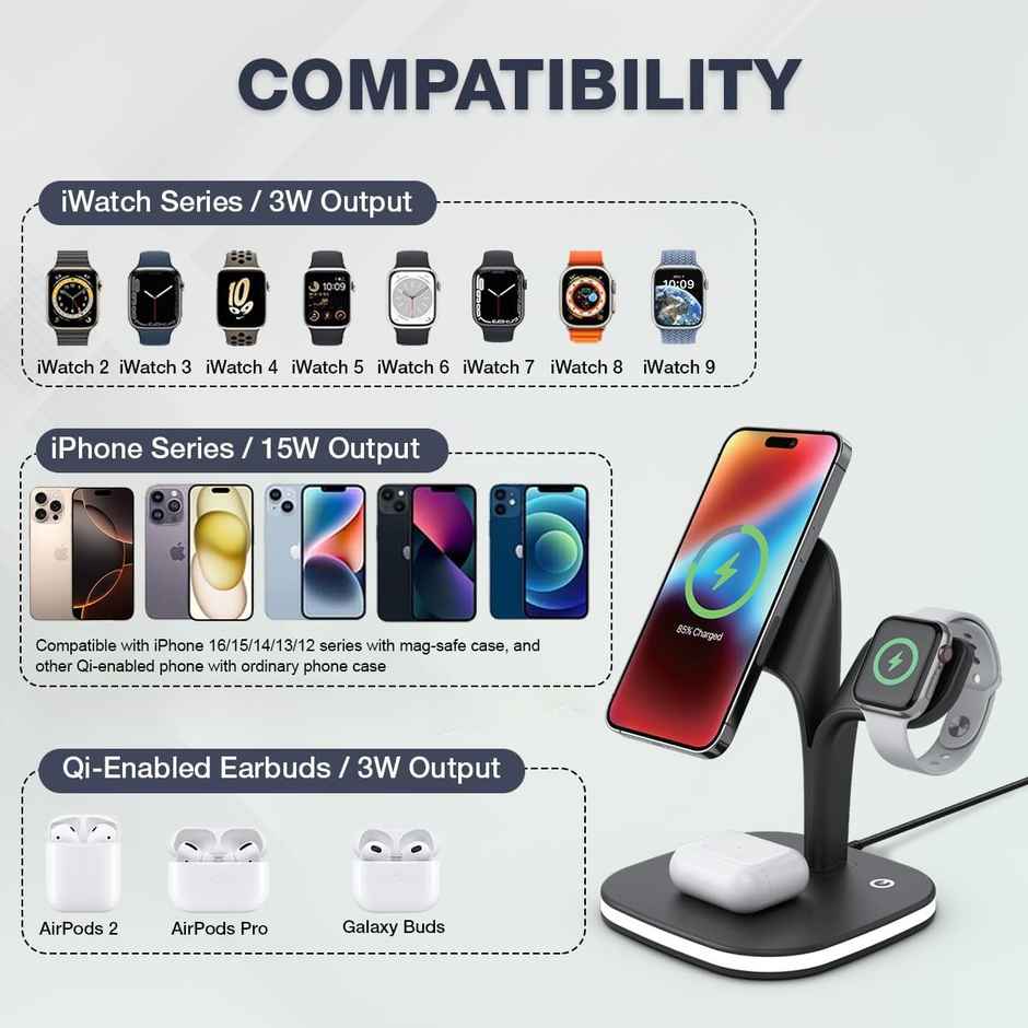 Unigen MAGTEC 500 23W 5 in 1 Mag-Safe Charging Station | For Apple watch, Phones & Earbuds | Black