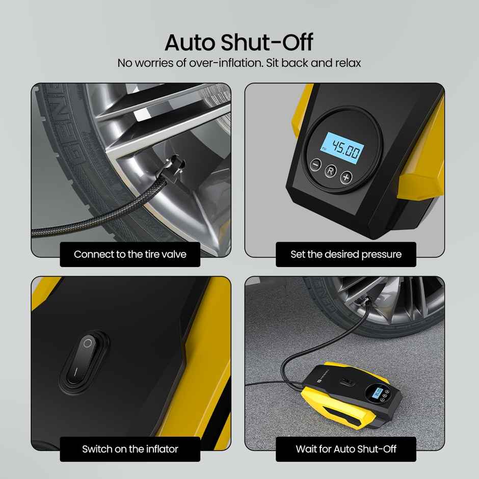 Portronics Vayu Lite, 150 Psi Portable Tyre Inflator - Black