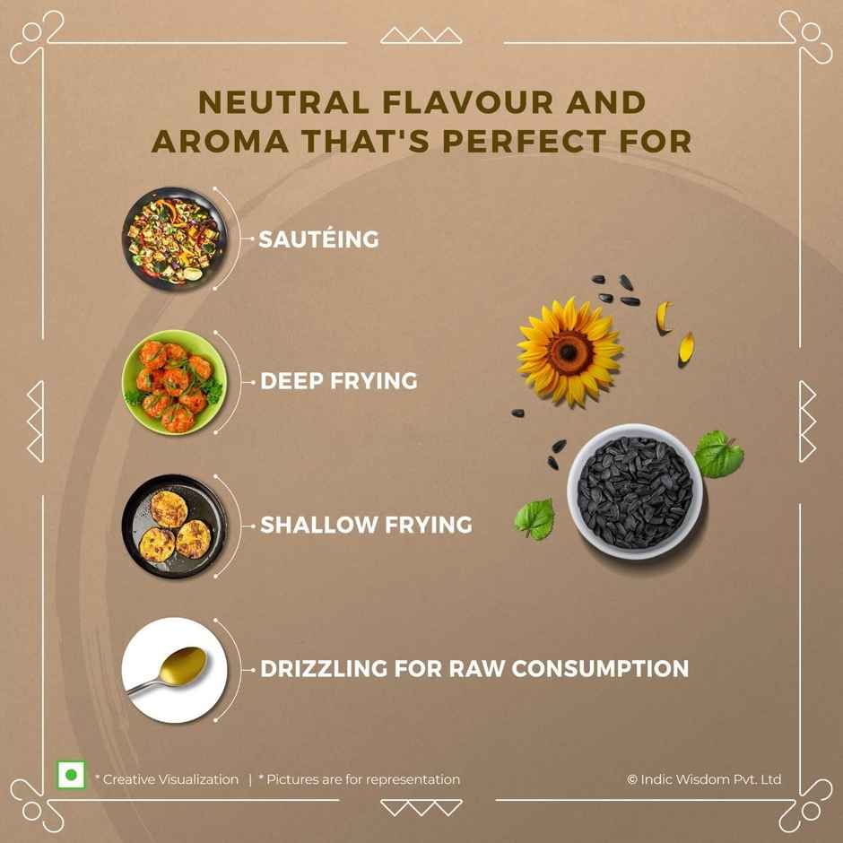 Indic Wisdom Sunflower Wood Pressed Oil | Cold Pressed | Extracted on Wooden Churner