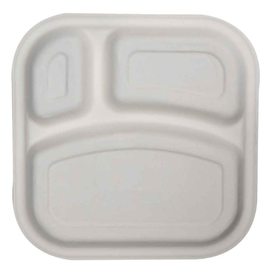 Bagasse Plate | Square | 10 inch | 3 Compartment | Naturepac