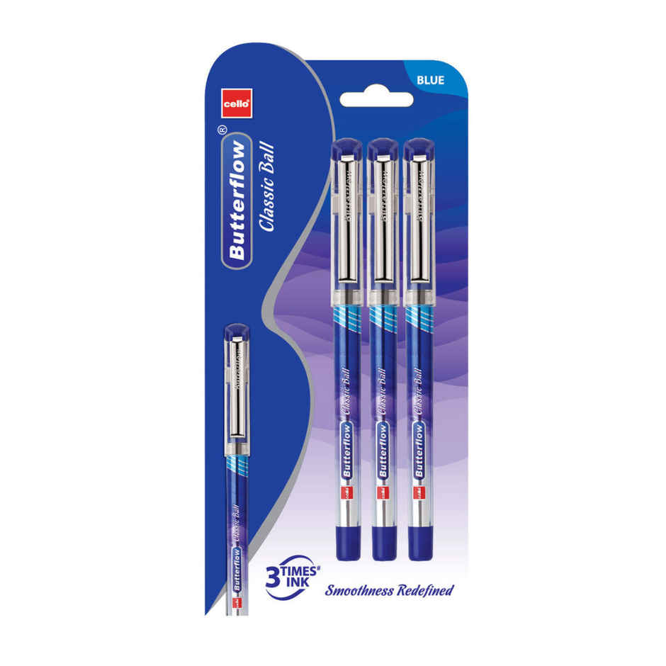 Cello Butterflow Classic Ball pen 3pcs Blister - Blue