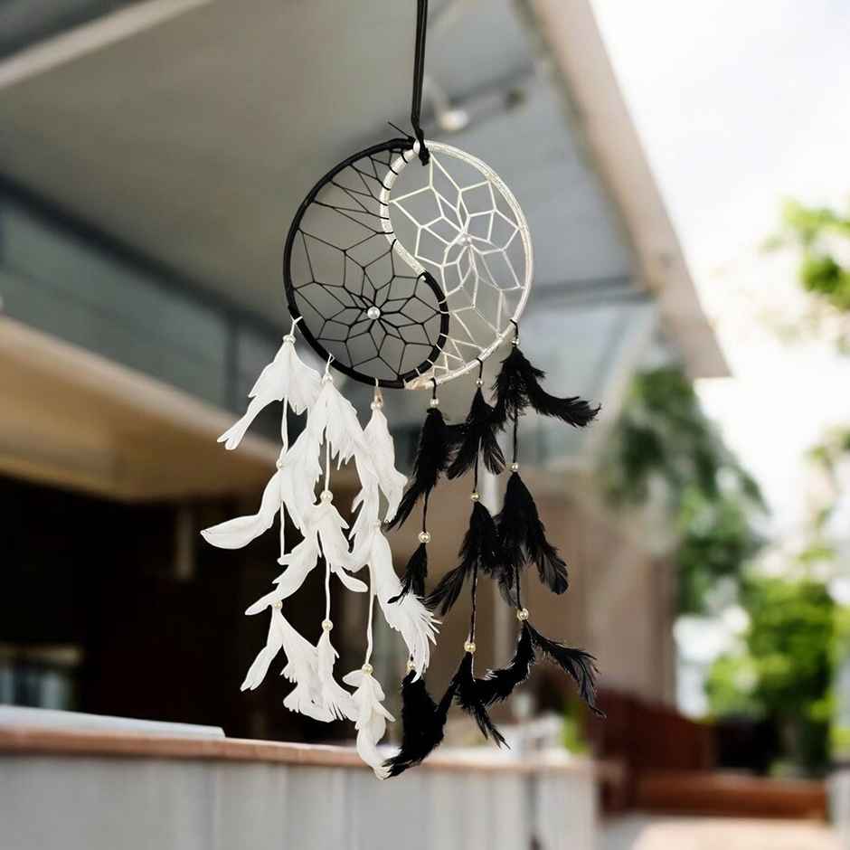 Urbanfix Ying & Yang Dream Catcher | Boho Wall Hanging | Bedroom & Living Room | Black/White