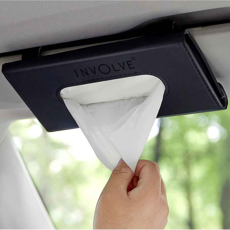Involve Your Senses Car Visor Leather Tissue Holder | PU Leather Dashboard Tissue Case