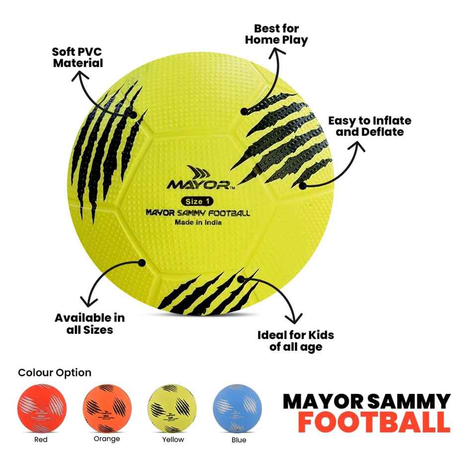 Mayor Sammy Soft Rubber Kids Football For Age Group Below 4 Years - Size- 1 (Pack Of 1, Yellow)