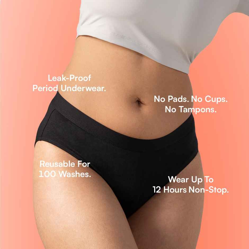 Mahina Cotton Reusable Super Heavy Flow Period Panty for Girls & Women | Mid-Waist | Black - XL