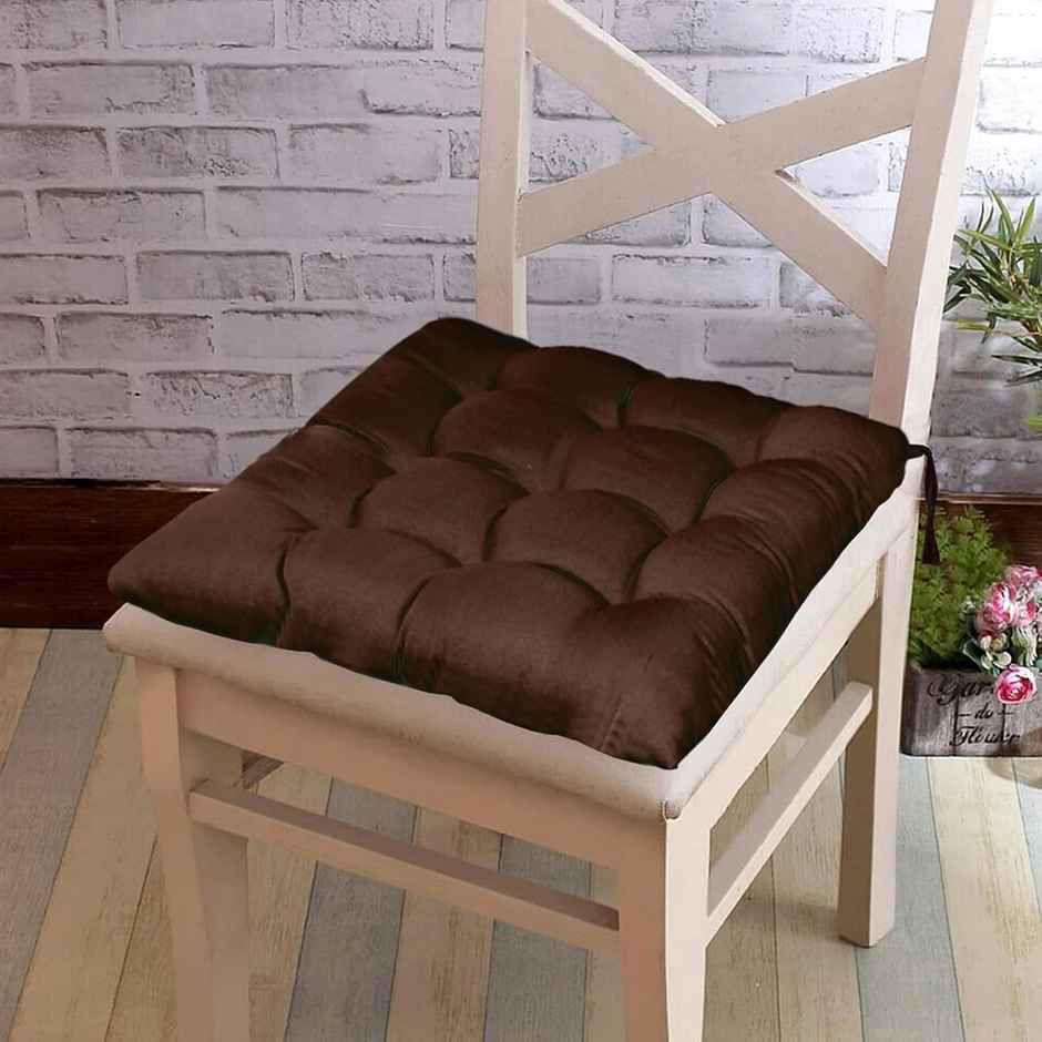 Kuber Industries Pack of 2 Chair Pad | Microfiber Square with Ties | Soft & Comfortable | Brown