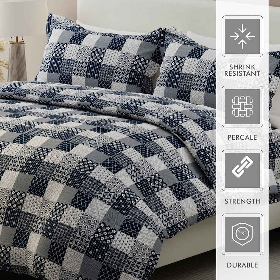 Boutique Living Alpha Geo (Valatia) 100% Cotton 200 TC Blue King Bedsheet with 2 Pillow Covers