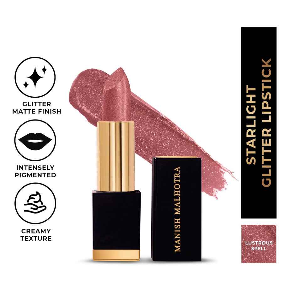 Myglamm Manish Malhotra Starlight Glitter Lipstick| Non Drying, Creamy Pigmented - Nude Pink Shade