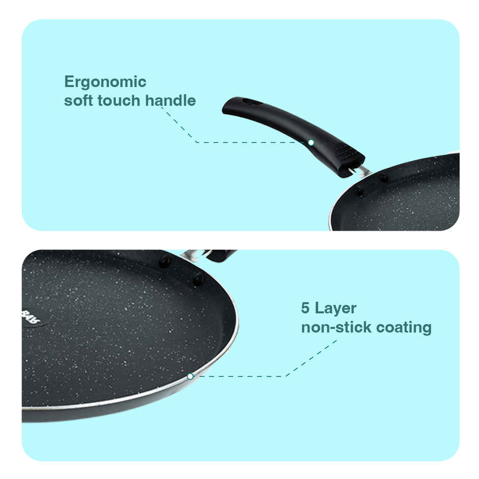 BAY6 Nonstick Dosa Tawa | 26 cm - Grey (Not Induction Compatible)