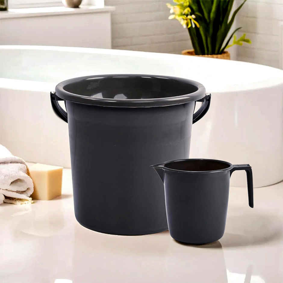 Kuber Industries Bucket & Mug Bathroom Combo Set|Set of 2|Gray