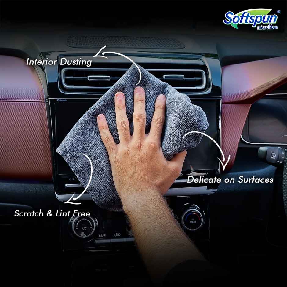 Softspun Microfiber Cleaning Cloths (340 GSM, 40x40cm, 2pc, Grey)