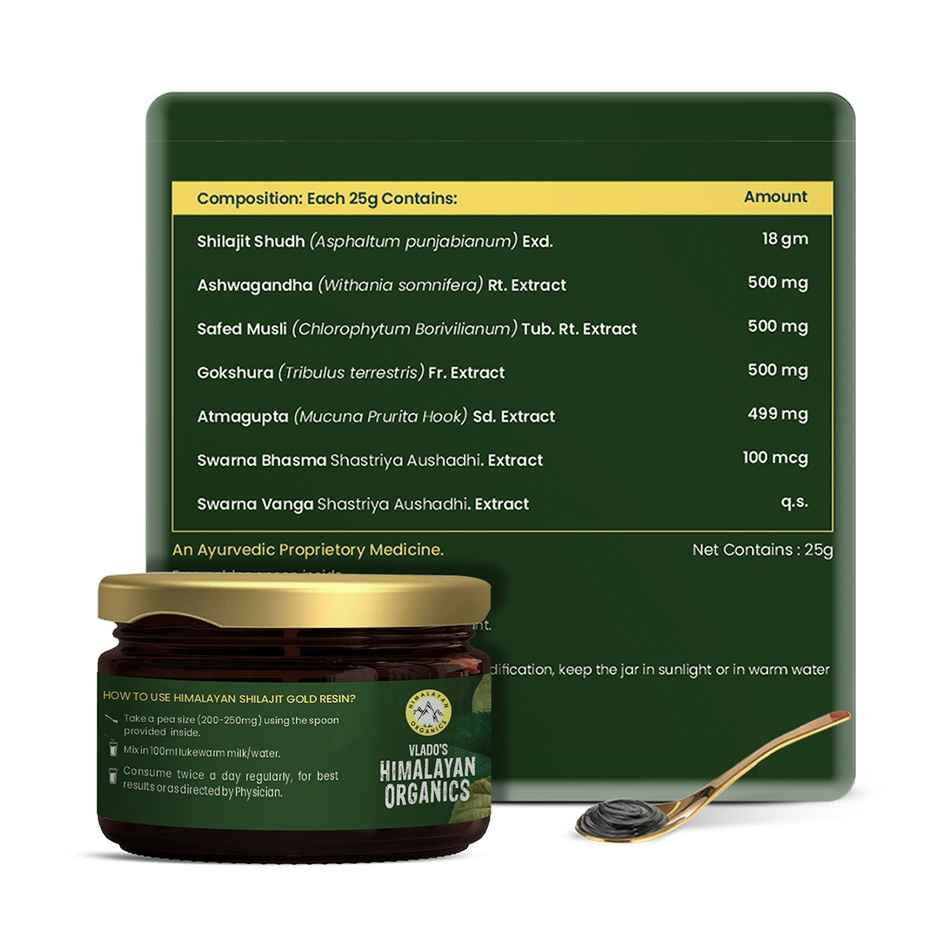 Vlado's Himalayan Organics Shilajit Gold Resin | Contains 24 Carat Gold | 100% Ayurvedic