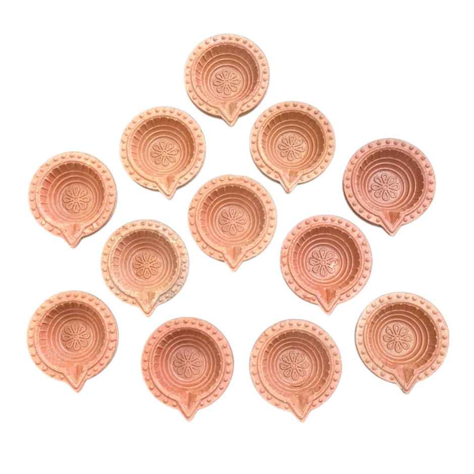 Crafted Morpankh Mitti Diya | Pack of 12 | Clay Diya | DiaCraft