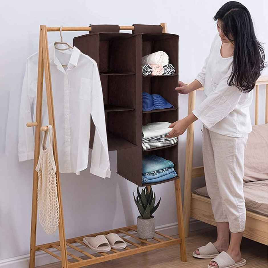 Kuber Industries 4-Shelf Hanging Wardrobe Organizer | Foldable Shoe Storage | 31x25x80cm (Brown)