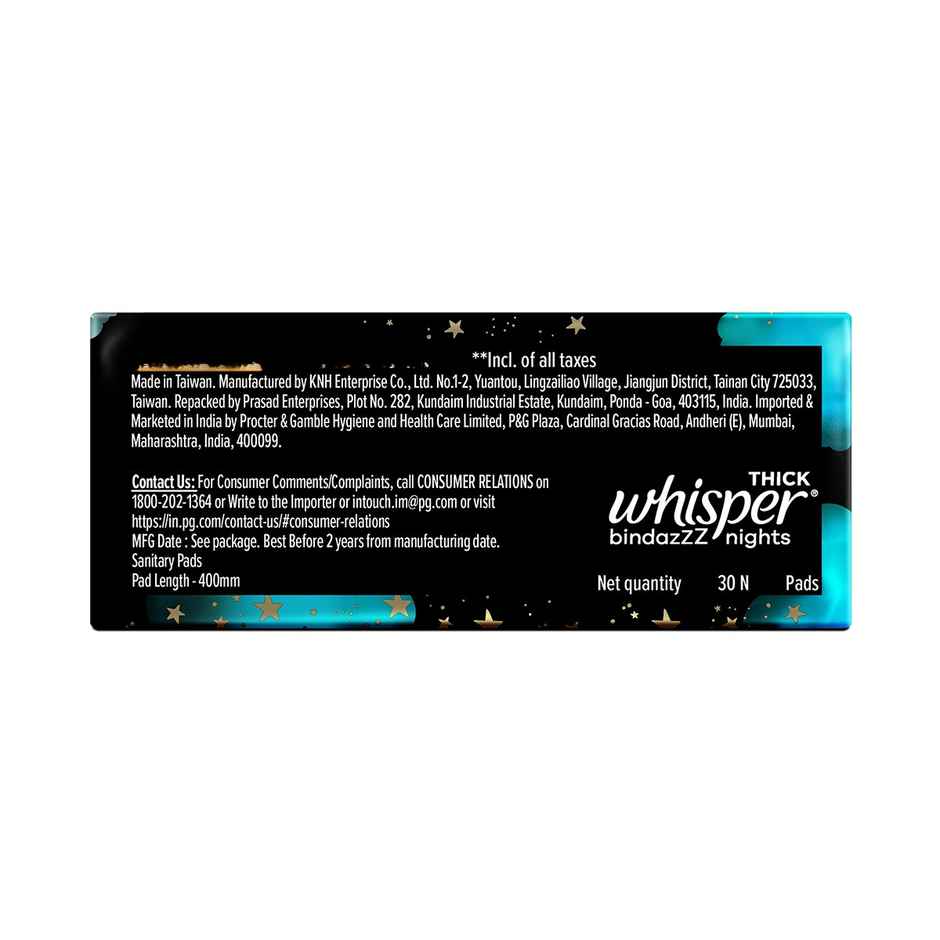 Whisper Bindazzz Nights Sanitary Pads | 3XL | 30 pcs