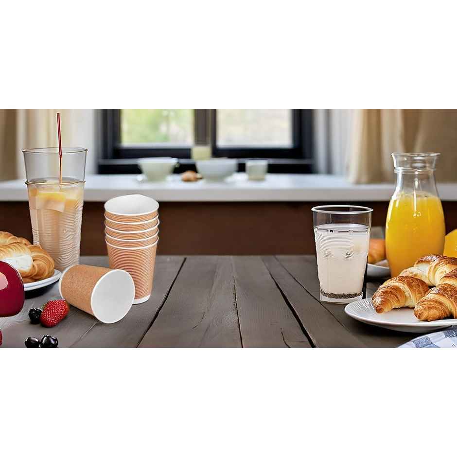 Rippled Paper Cup | Khaki | 250 ml | Pack of 10 | Careswipe