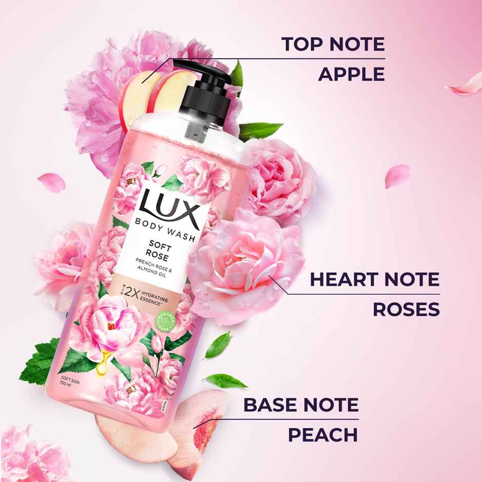 Lux Body Wash Soft Skin French Rose & Almond Oil With Long Lasting Fragrance Glycerine Paraben Free