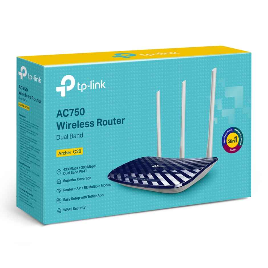 TP-Link Archer C20 AC750 Dual Band Wireless Cable Router,4 10/100 LAN + 10/100 WAN Ports, 3 Antennas