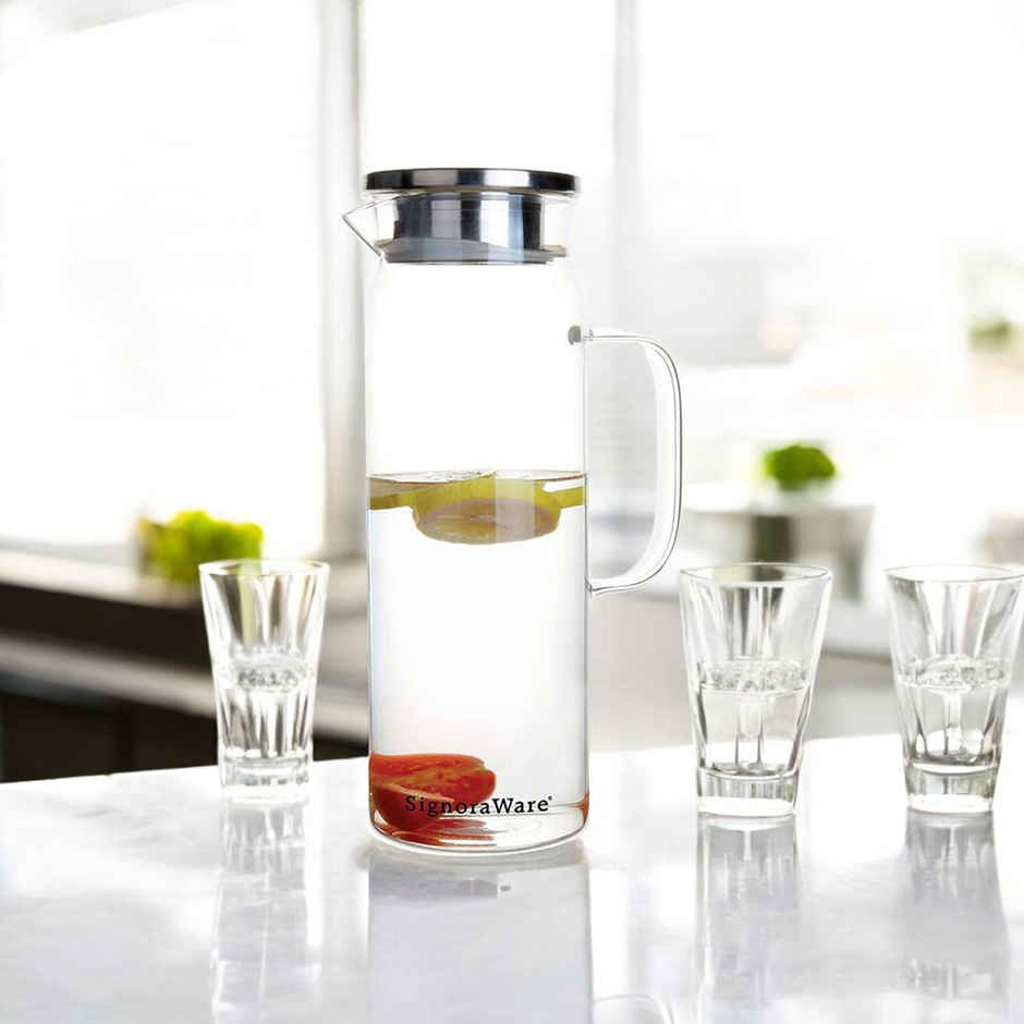 Signoraware Lifestyle Borosilicate Glass Jug with Steel Lid | 1500 ml | Transparent