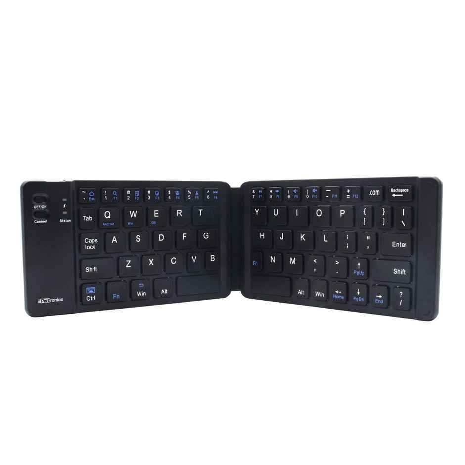 Portronics Chicklet Foldable QWERTY Keyboard, Mini Pocket Sized, Rechargeable, Bluetooth Wireless, One Touch Connect Button, for iOS, Android and Windows Tabs, Smartphones - Black