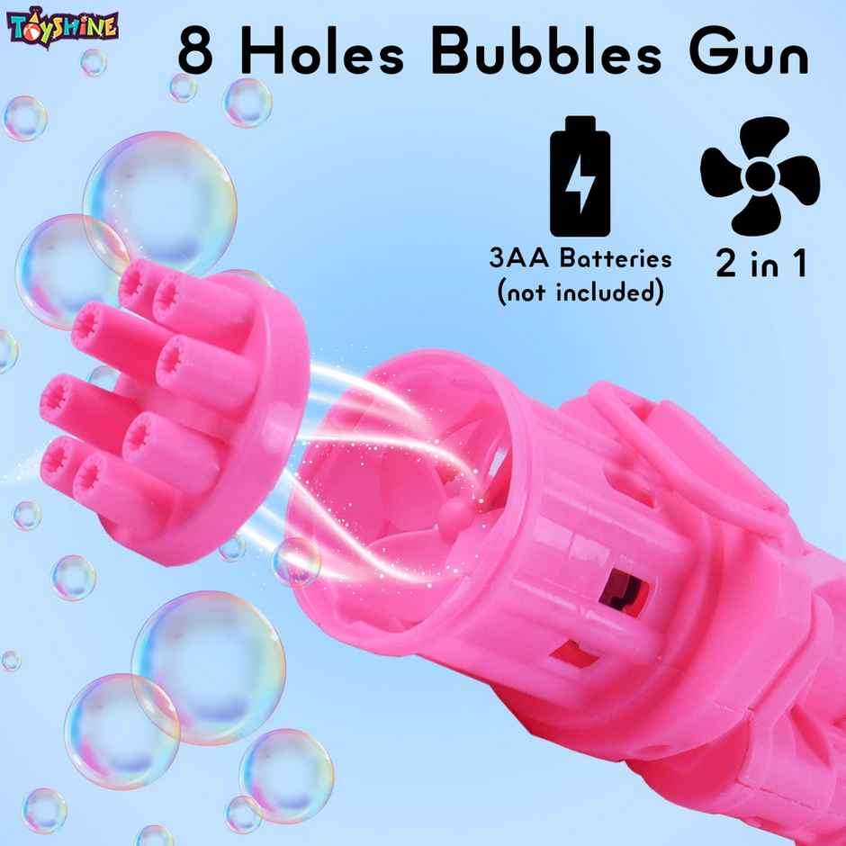 Toyshine 8 Hole Electric Bubbles Gun Gatling Bubble Machine Toy With Scoup Bottle | Pink