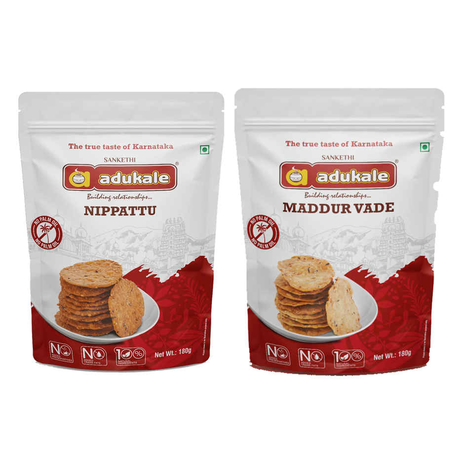 Adukale Maddur Vade 180.0 Gram (180g) & Adukale Nippattu 180.0 Gram (180g) Combo