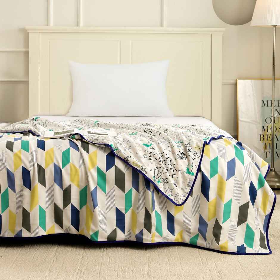Story@home Printed Single Dohar/Duvet Cover (Cotton, Light Blue, White) (220x144x2 cms)