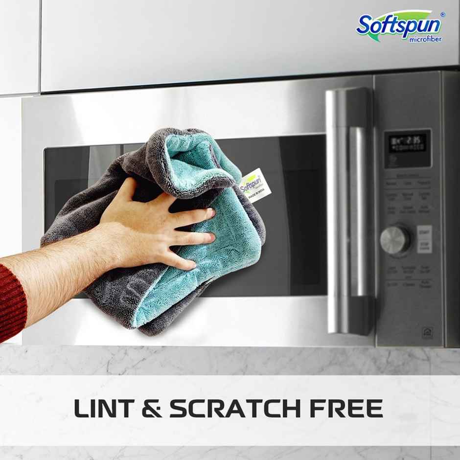 Softspun Microfiber Super Cleaning Cloth | 1600 GSM, 40x60cm, 1pc, Aqua Blue and Grey