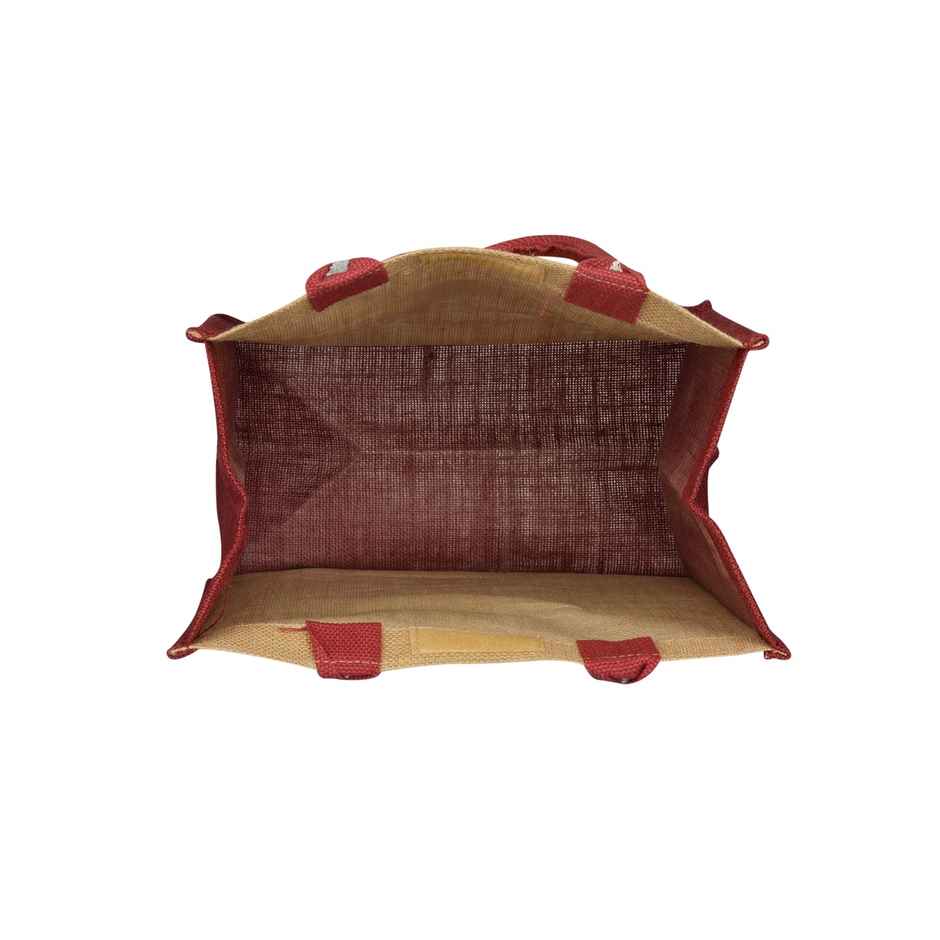 Jute Cottage Carry Bag - Sides Colour Lunch Bag | Eco-friendly | Stylish | Maroon | 14 x 12 x 7
