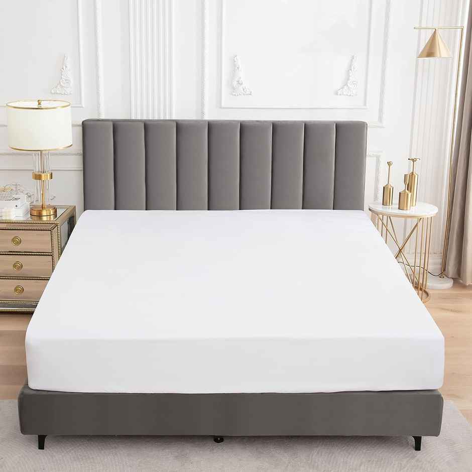 BAY6 White Terry Cotton 220 GSM Waterproof Mattress Protector For Queen Size Bed