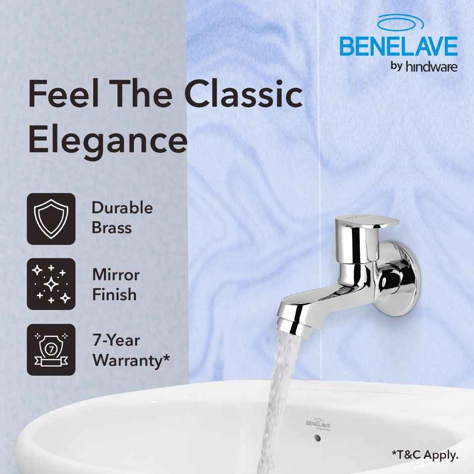 Benelave By Hindware Volga Universal Bib Tap For Bathroom | Brass With Chrome Finish